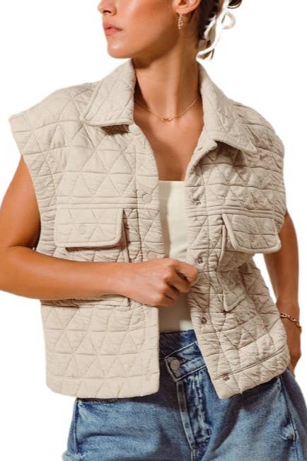 Triangle Quilting Stitch Button Up Knit Vest: VINTAGE BRICK / 3-2-1(S-M-L)