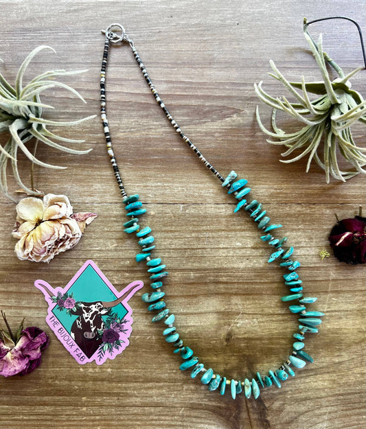 22 inch long real turquoise and shell teardrop shape blue