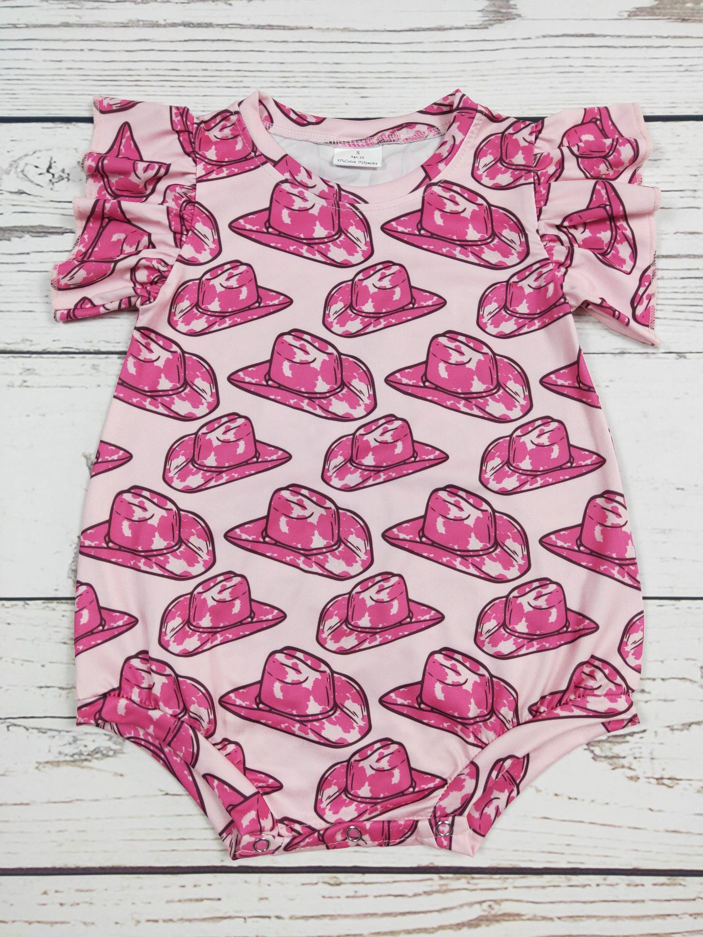 Girls Hat Printed Western Romper: 6-12M