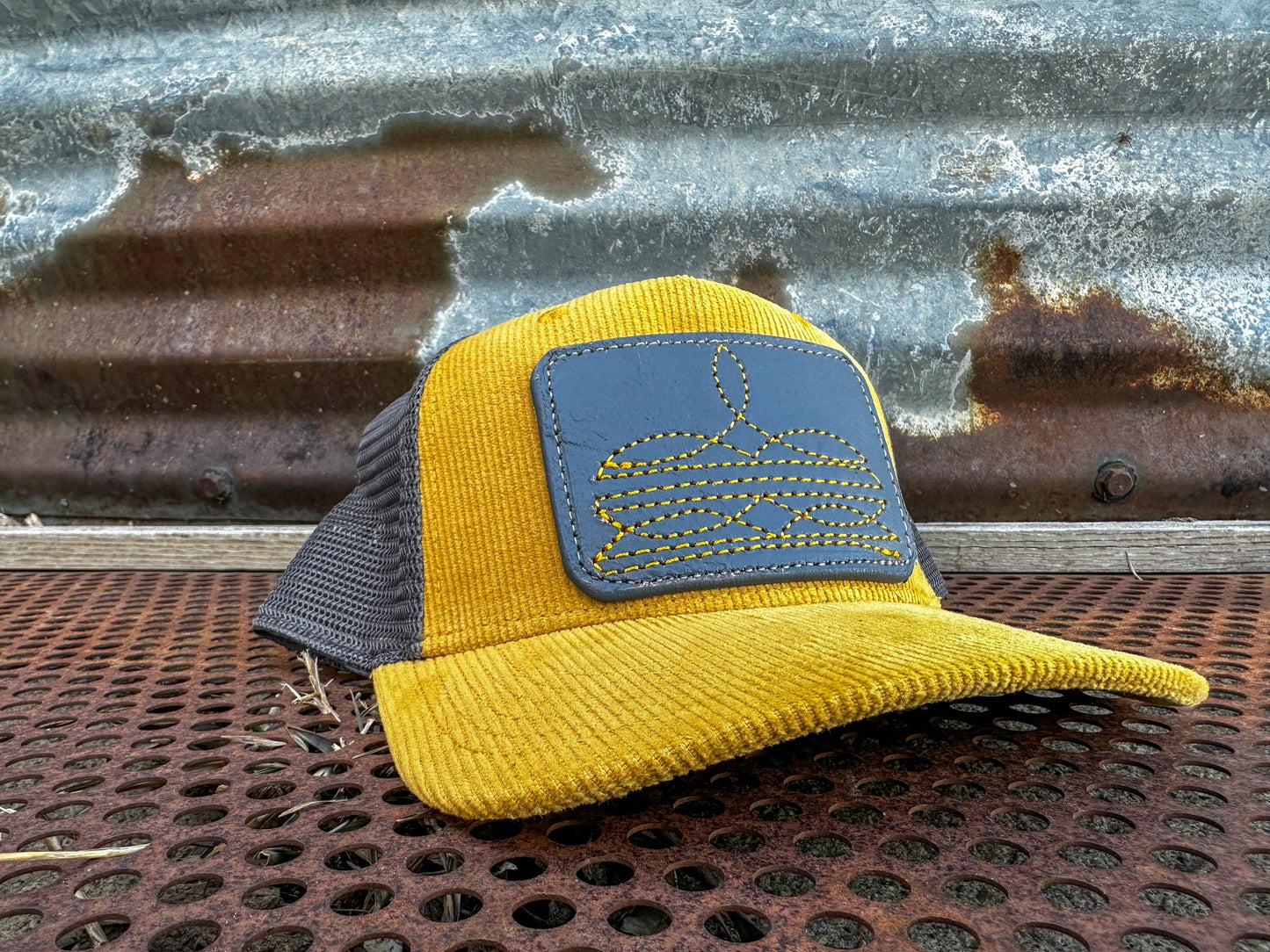 Boot Stitch Corduroy Cap Cowgirl Rodeo Western Cowboy: Mustard-grey-corduroy