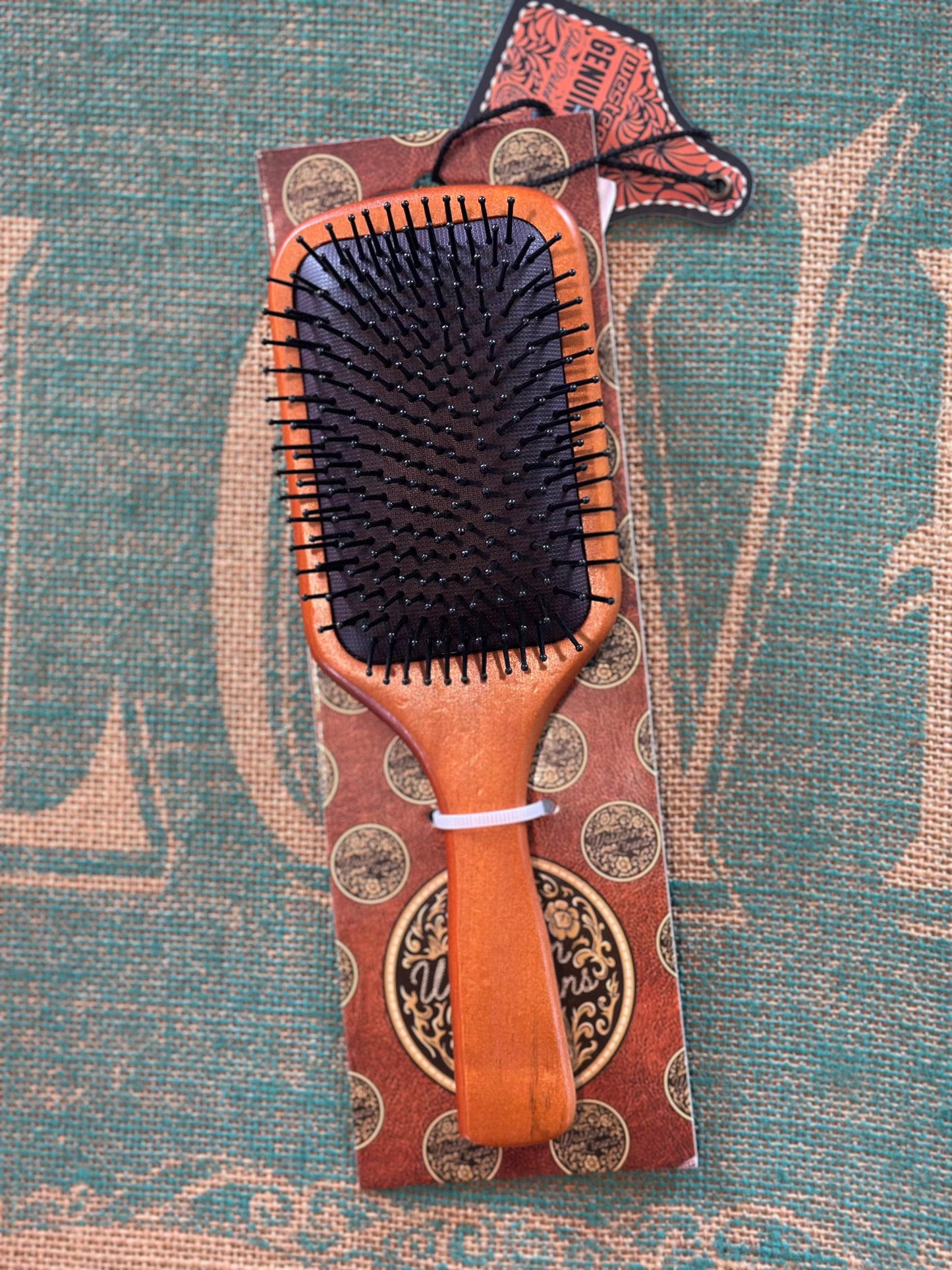 Brown /turquoise Tooled Leather Hairbrush