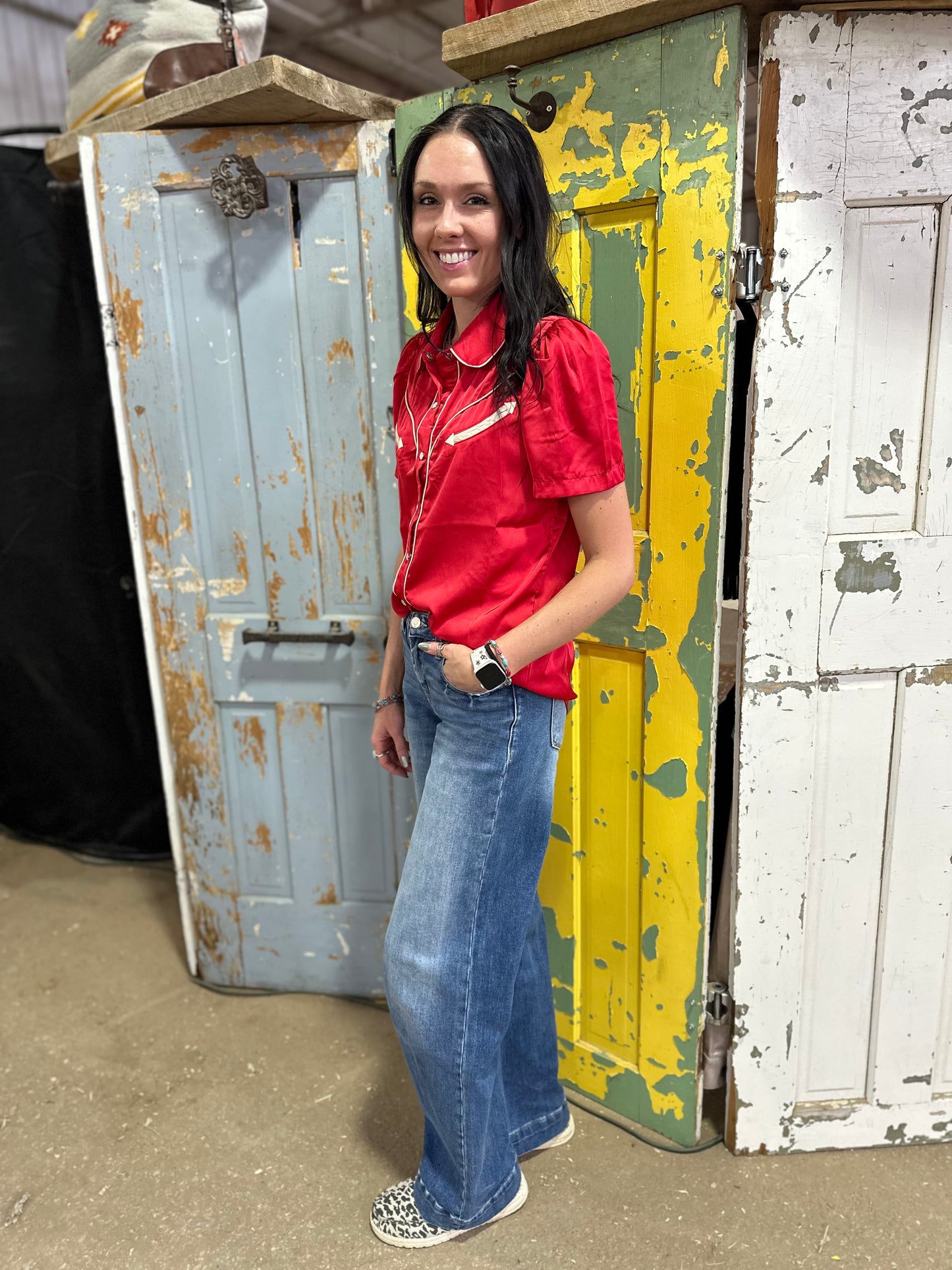 Red Satin Western Top