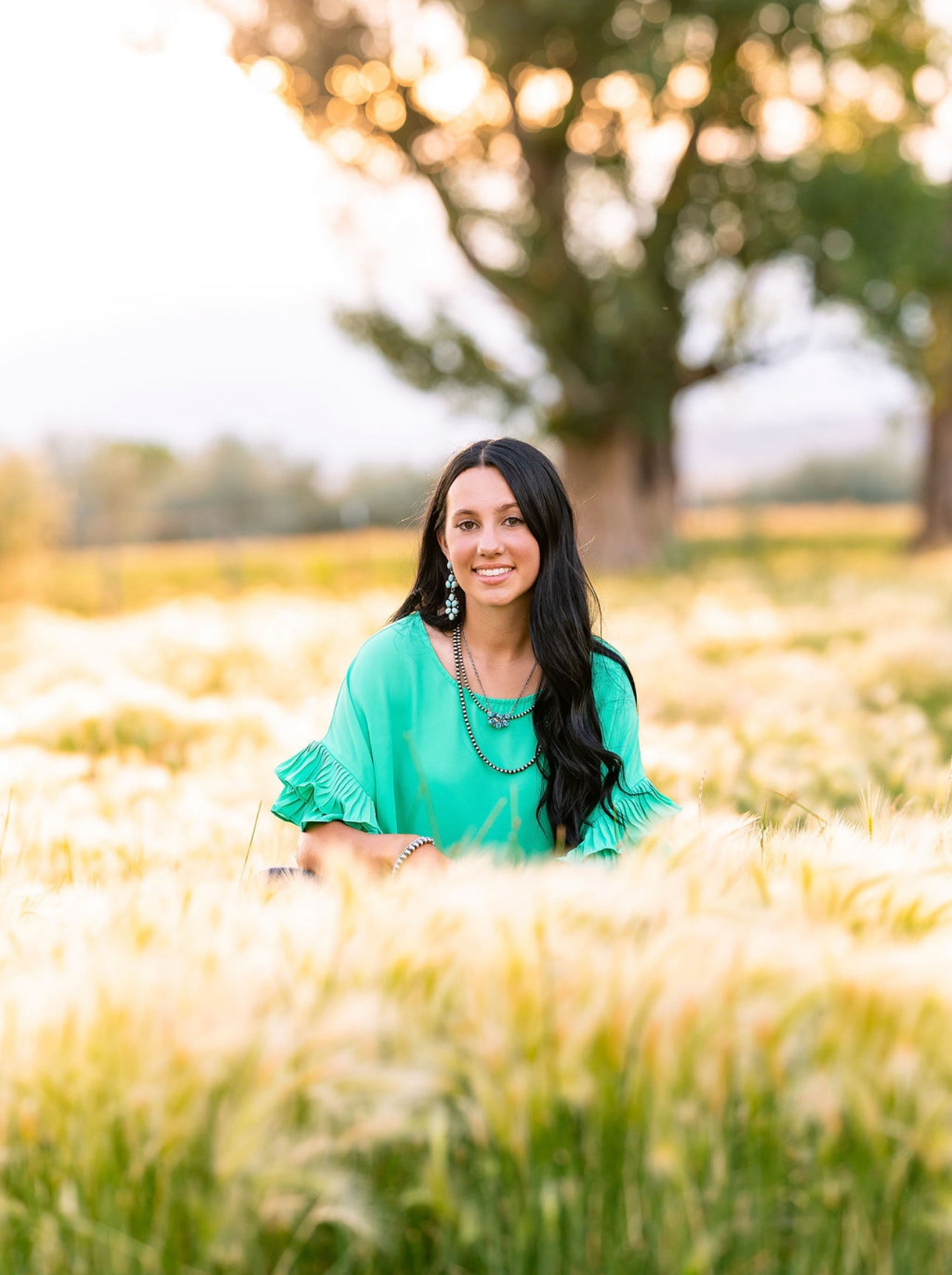 Green Blouse with Ruffle sleeves