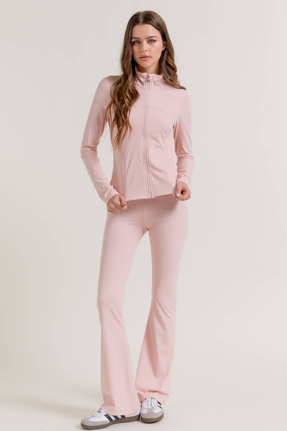 Long Sleeve Mock Neck Seam Detail Workout Jacket: GRN-jade green / L