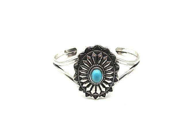 Western Turquoise Concho Brass Cuff Bracelet