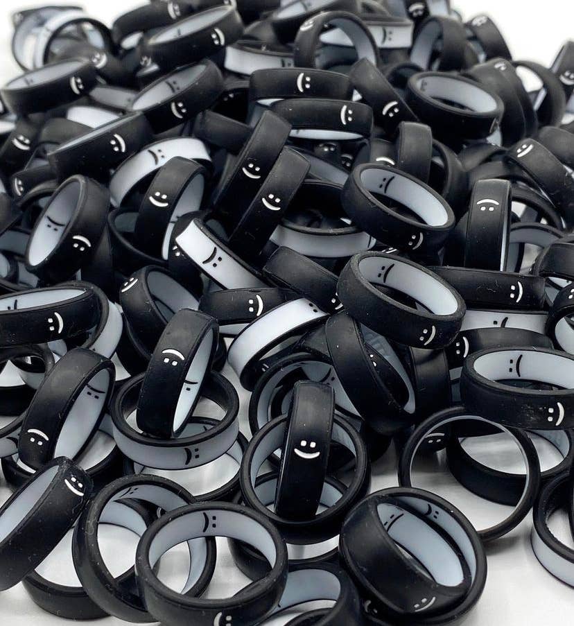 Flip Reversible Smile and Frown Ring Black