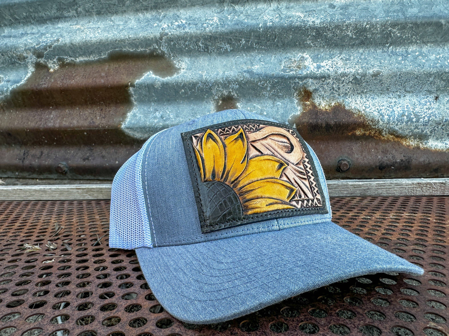 Sunflower Southwest Leather Patch Cap Cowgirl Rodeo Western Cowboy: Heather Charcoal/Black