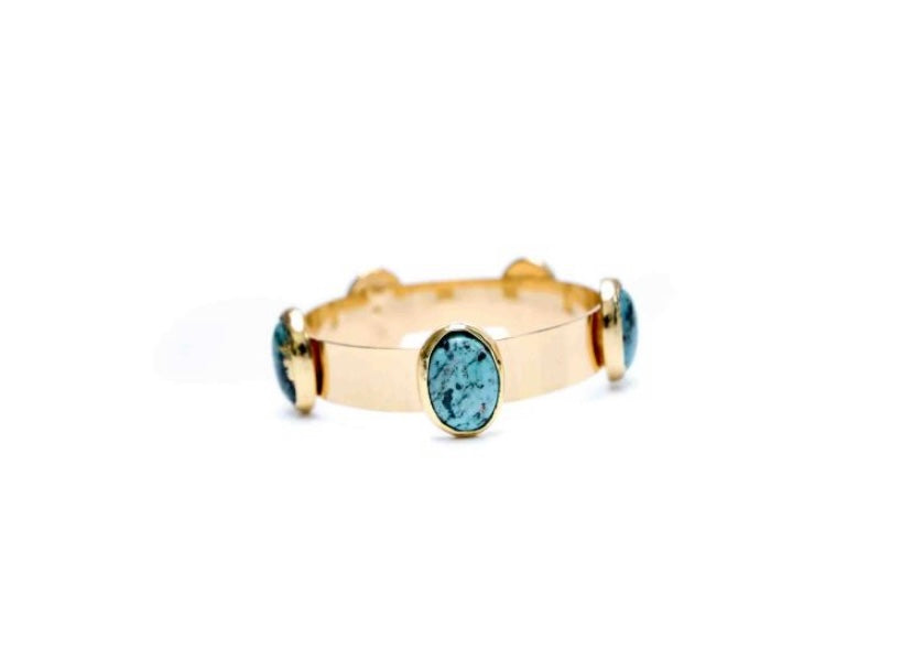 Gold Bangle Bracelet w/ turquoise/blue