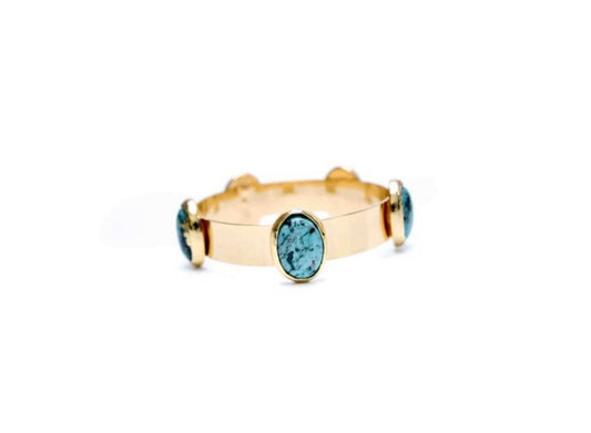 Gold Bangle Bracelet w/ turquoise/blue