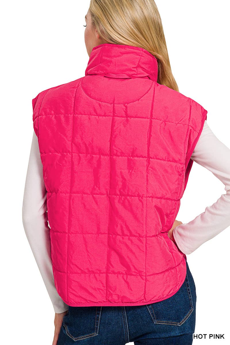 High Neck Puffer Vest: BLACK / 2-2-2 (S-M-L)