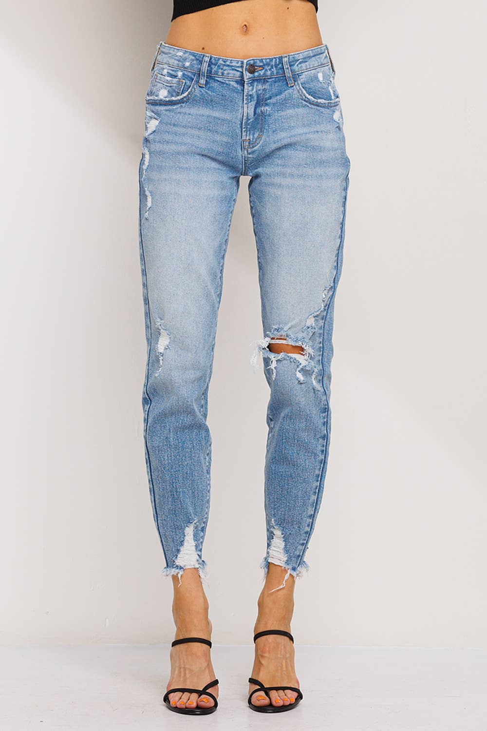 Mid Rise Distressed  Skinny