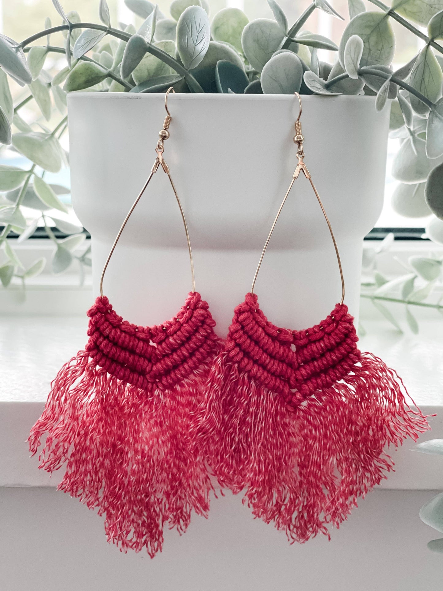 Boho Macrame Earrings "Red"