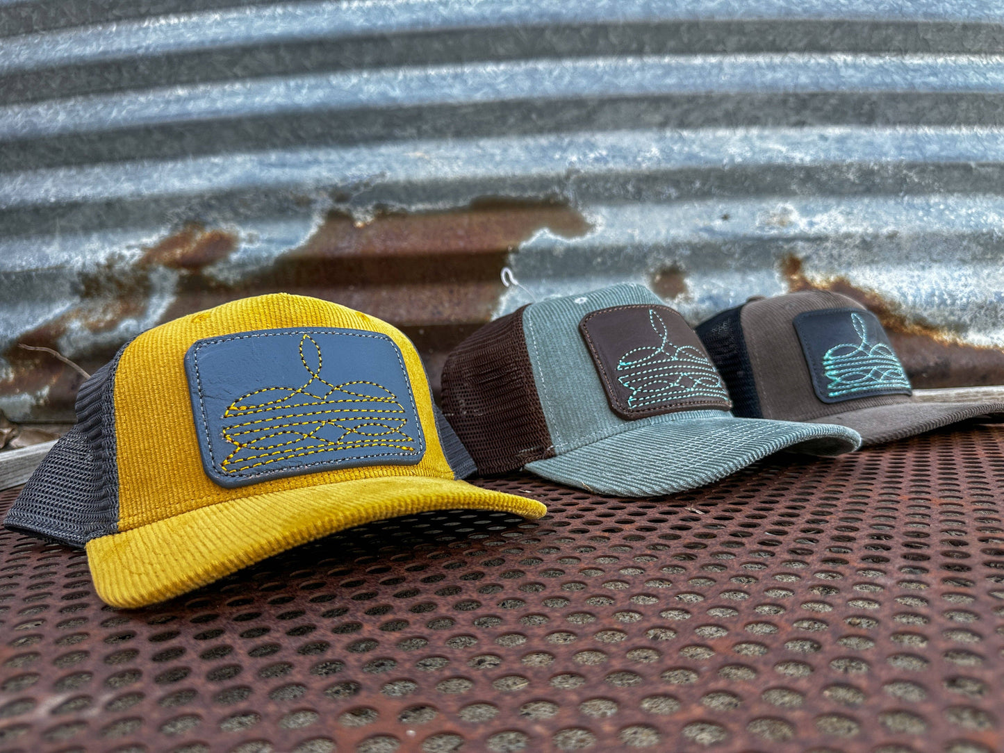 Boot Stitch Corduroy Cap Cowgirl Rodeo Western Cowboy: Sage-brown-corduroy