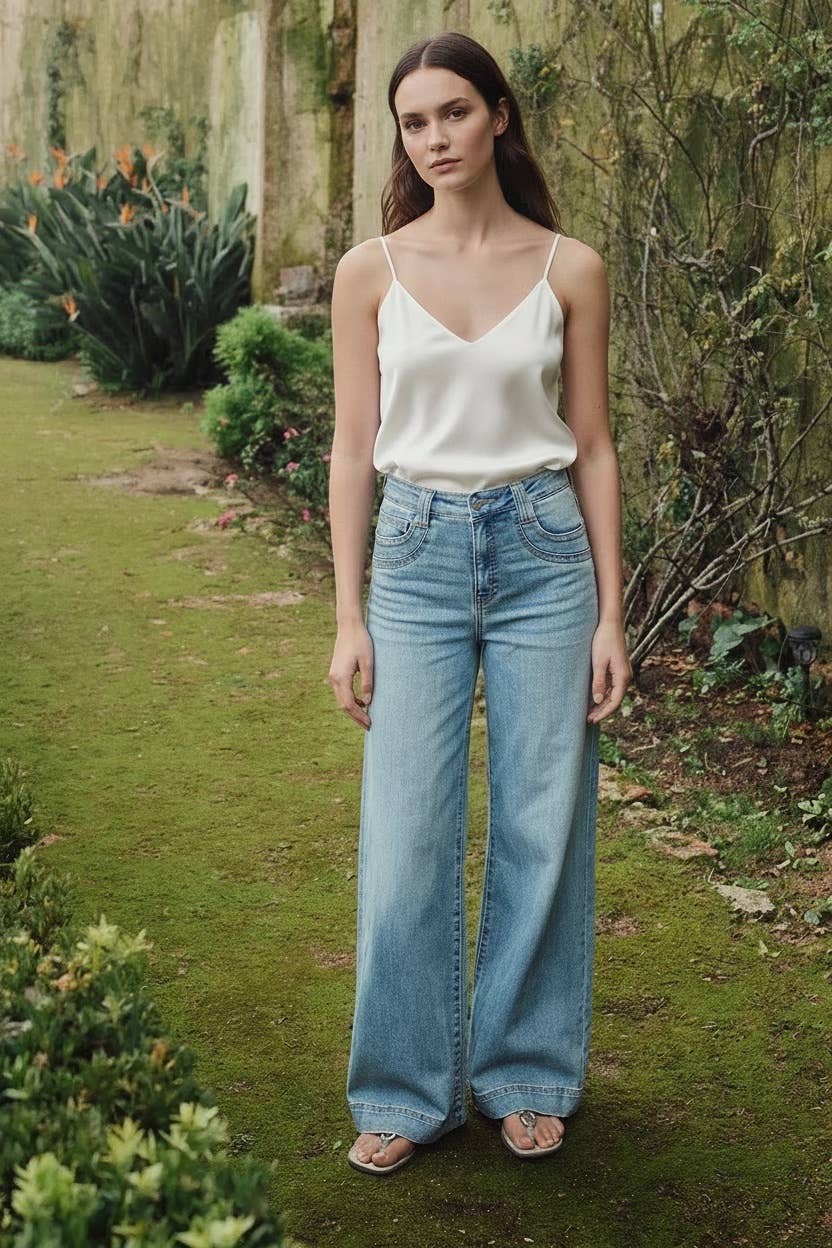 TUMMY CONTROL HIGH RISE A LINE WIDE LEG JEAN: 7 (27)