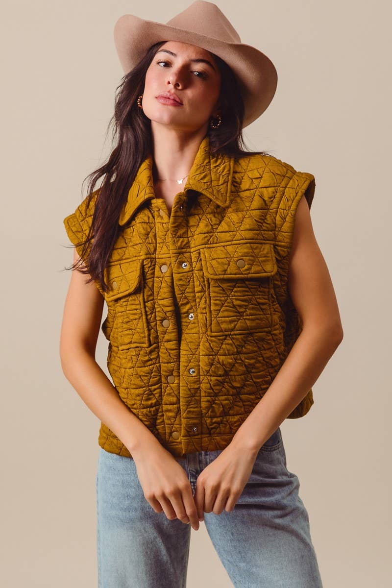 Triangle Quilting Stitch Button Up Knit Vest: VINTAGE BRICK / 3-2-1(S-M-L)