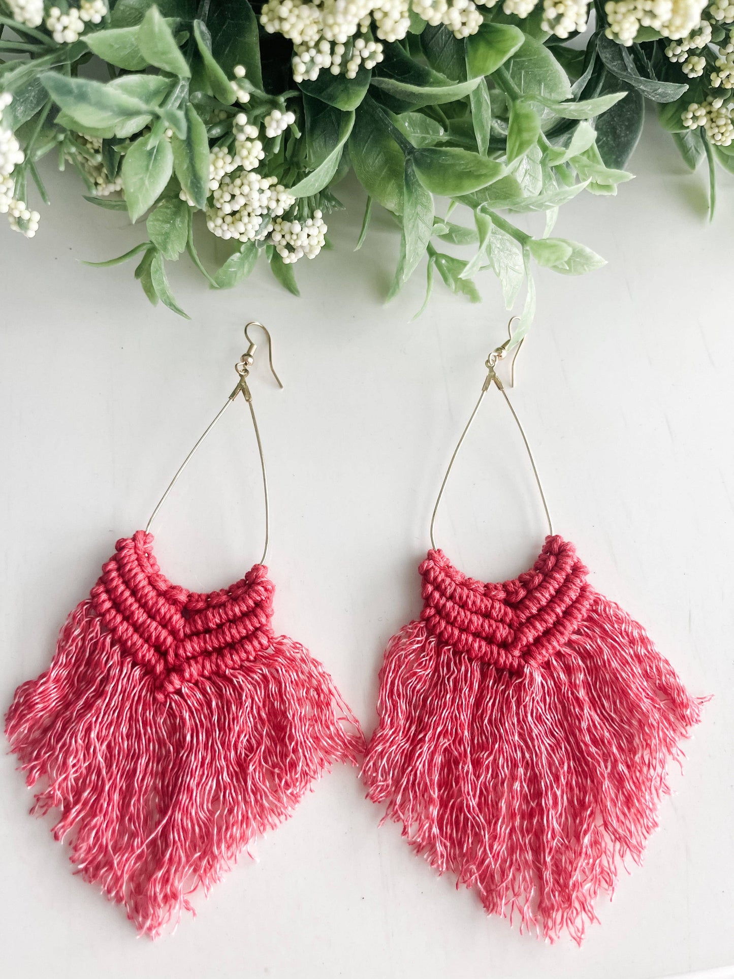 Boho Macrame Earrings "Red"