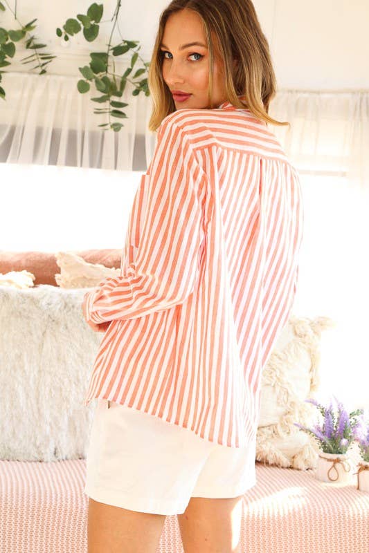 Striped 100% Cotton Collared Shirt Top VT81385: Blue / M
