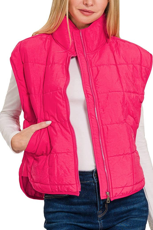 High Neck Puffer Vest: BLACK / 2-2-2 (S-M-L)