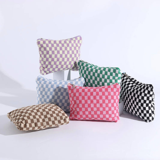 Assorted Checkered Make Up Bags - TIBON: Assorted / ONE SIZE