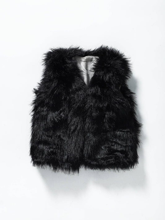 Black Fur Girls Winter Vest: 4T