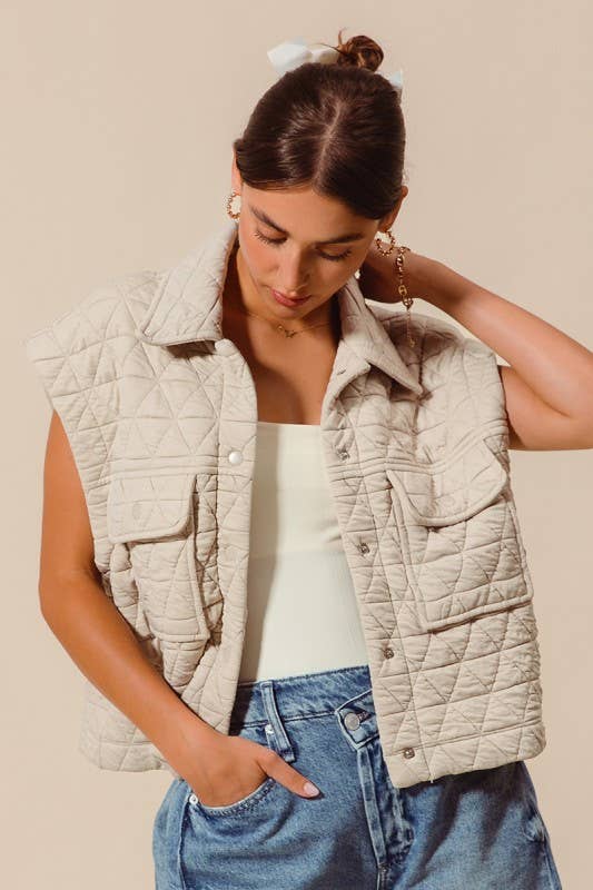 Triangle Quilting Stitch Button Up Knit Vest: VINTAGE BRICK / 3-2-1(S-M-L)