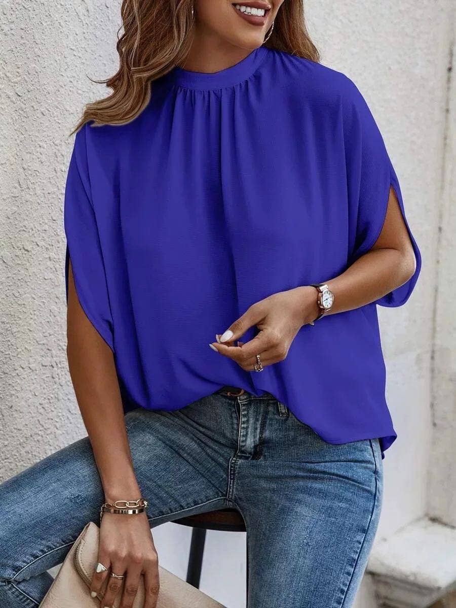 Mock collar winged blouse: Green / M