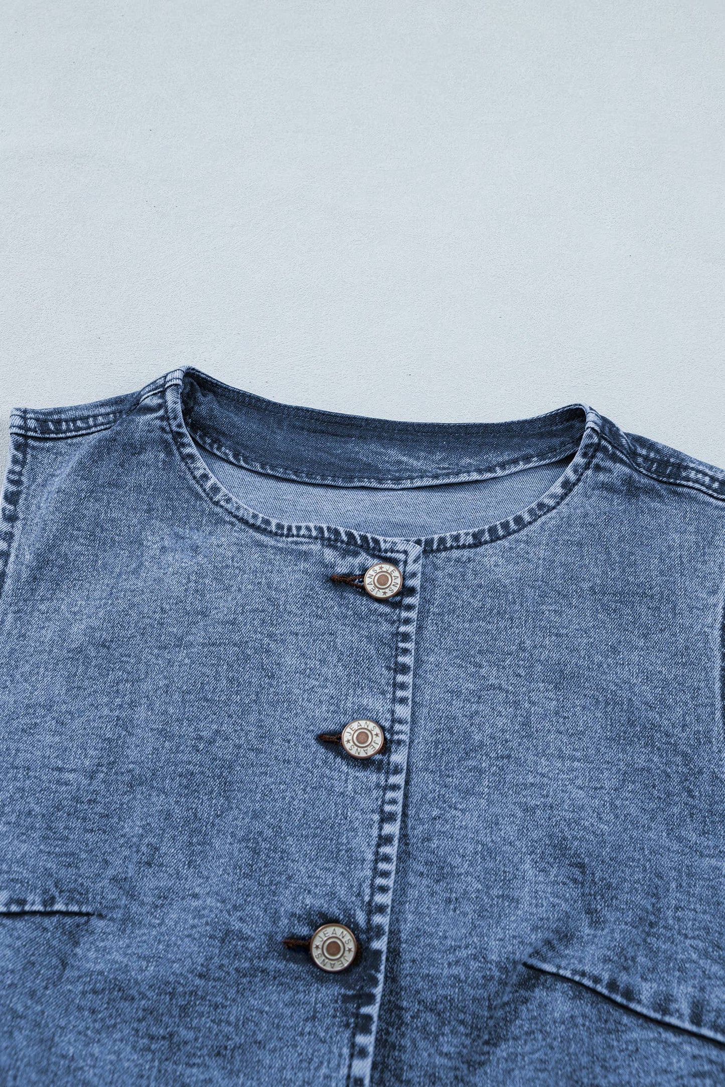 PRETTY BASH Western Denim Button Front Slit Sleeveless Vest: Ashleigh Blue / XL