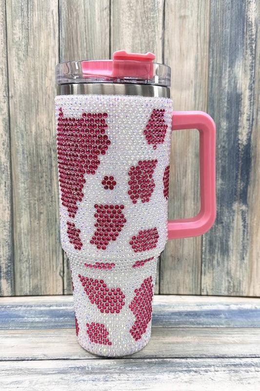 COW RHINESTONE STAINLESS STEEL TUMBLERS  40oz : Pink