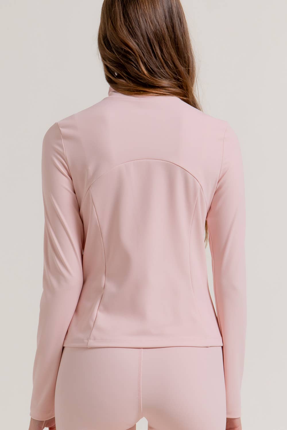 Long Sleeve Mock Neck Seam Detail Workout Jacket: GRN-jade green / L