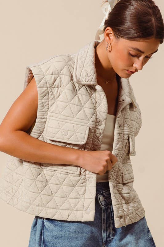 Triangle Quilting Stitch Button Up Knit Vest: VINTAGE BRICK / 3-2-1(S-M-L)