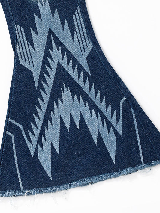 Blue Washed Aztec Girls Western Flare Jeans: 3T