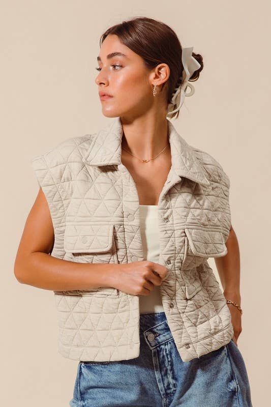 Triangle Quilting Stitch Button Up Knit Vest: VINTAGE BRICK / 3-2-1(S-M-L)