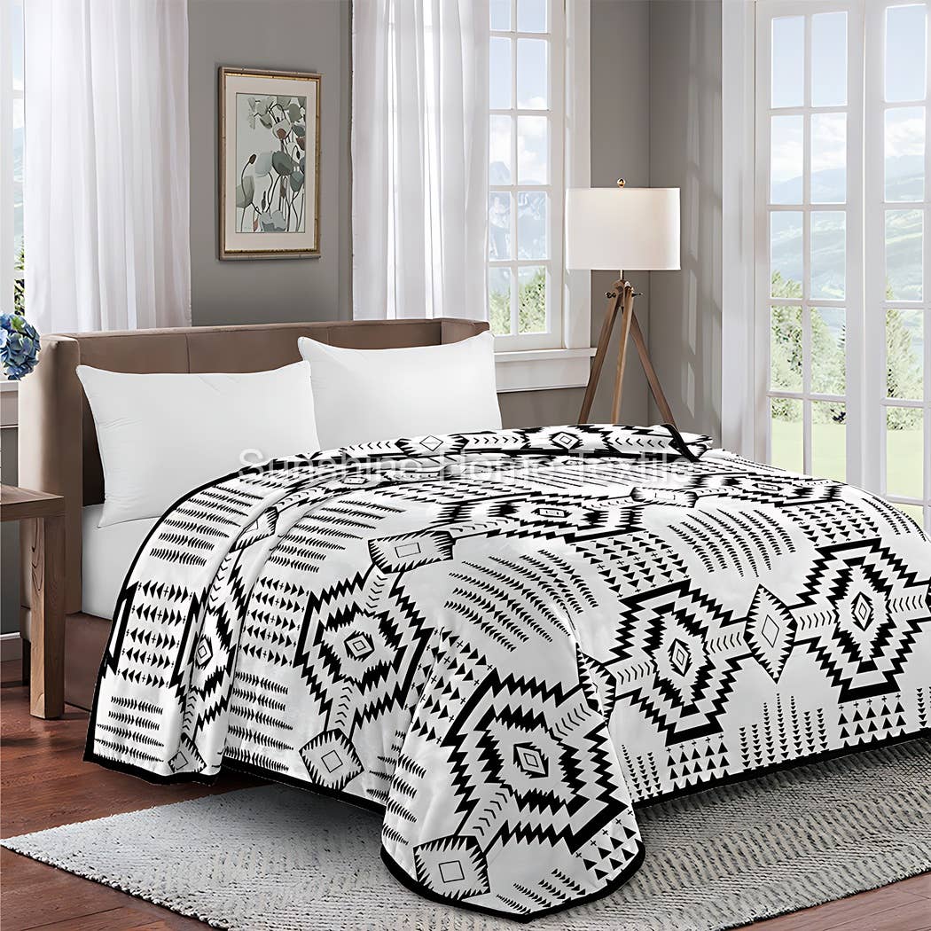 Black & White Aztec King Size Super Soft Plush Blanket