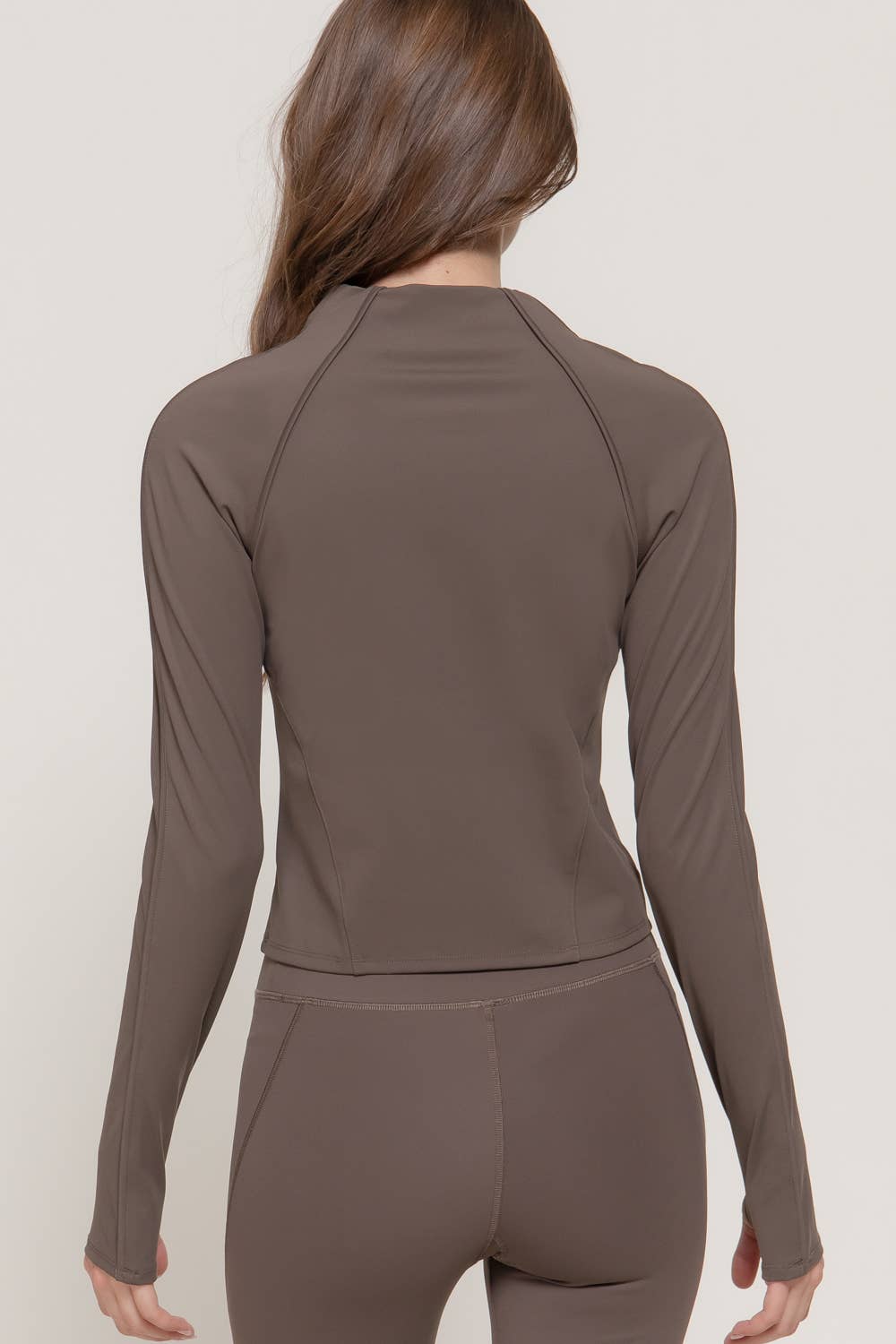 Long Sleeve Mitten Thumb Holes Zip-Up Activewear Jacket