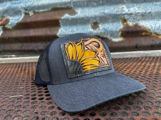 Sunflower Southwest Leather Patch Cap Cowgirl Rodeo Western Cowboy: Heather Charcoal/Black