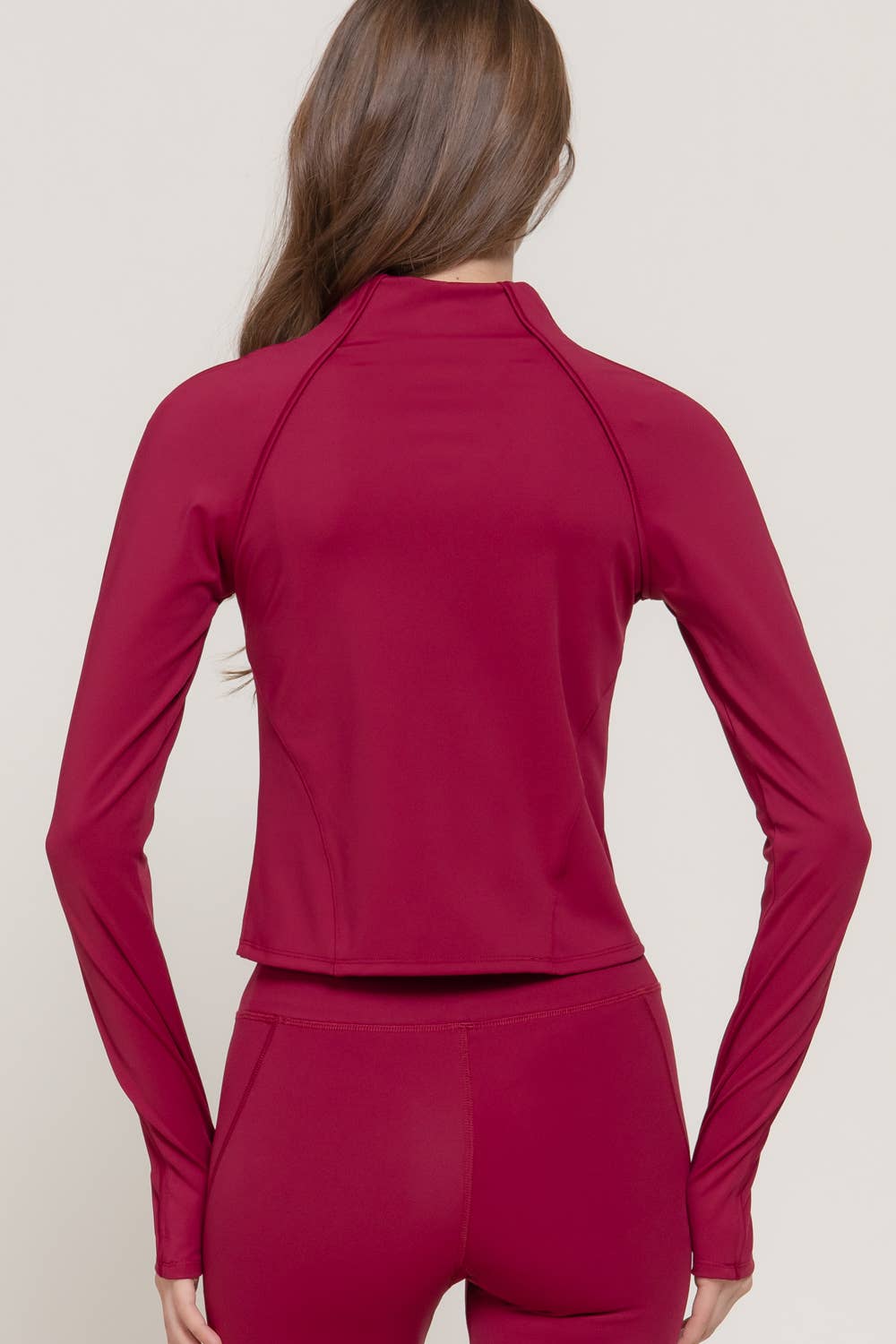 Long Sleeve Mitten Thumb Holes Zip-Up Activewear Jacket