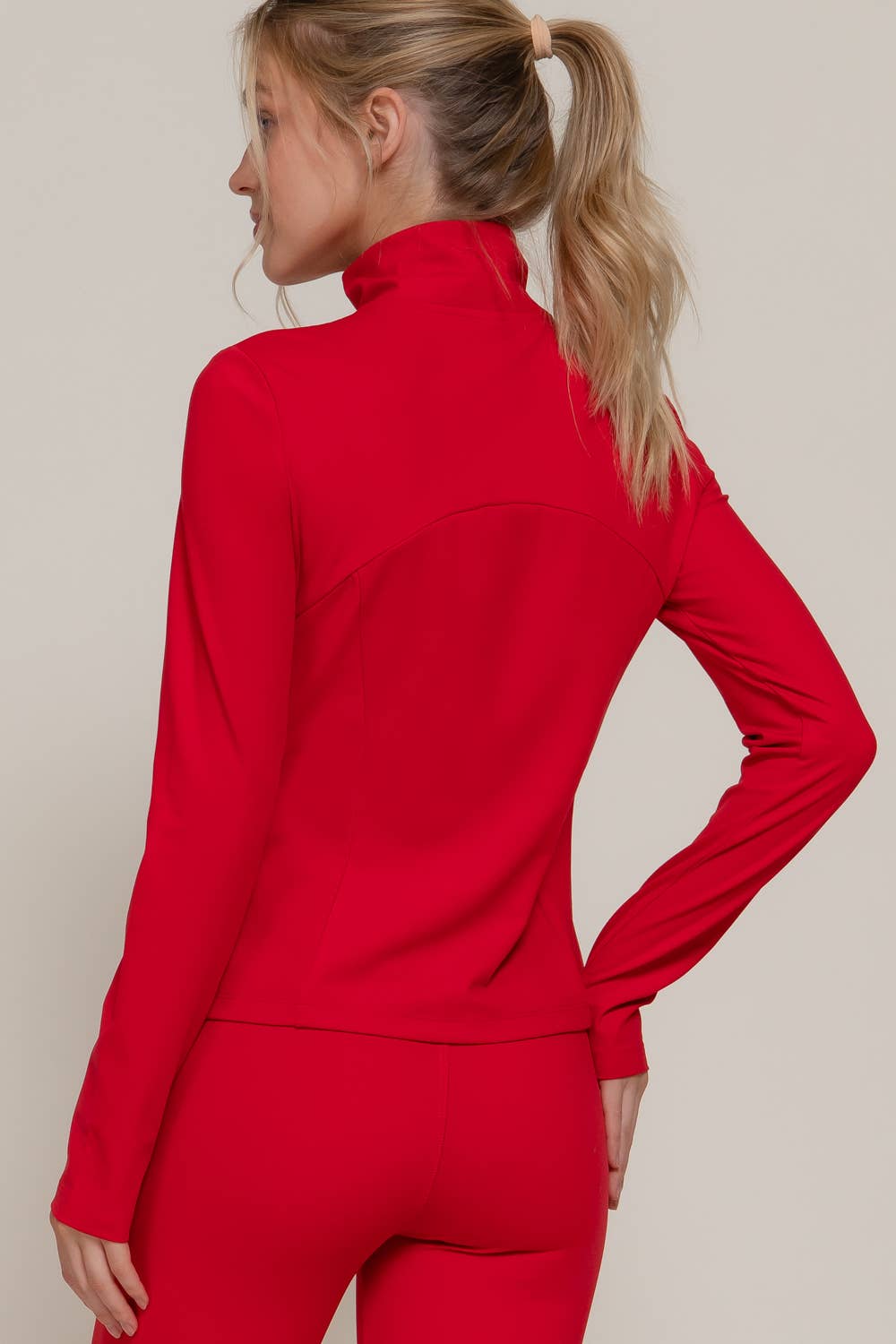 Long Sleeve Mock Neck Seam Detail Workout Jacket: GRN-jade green / M