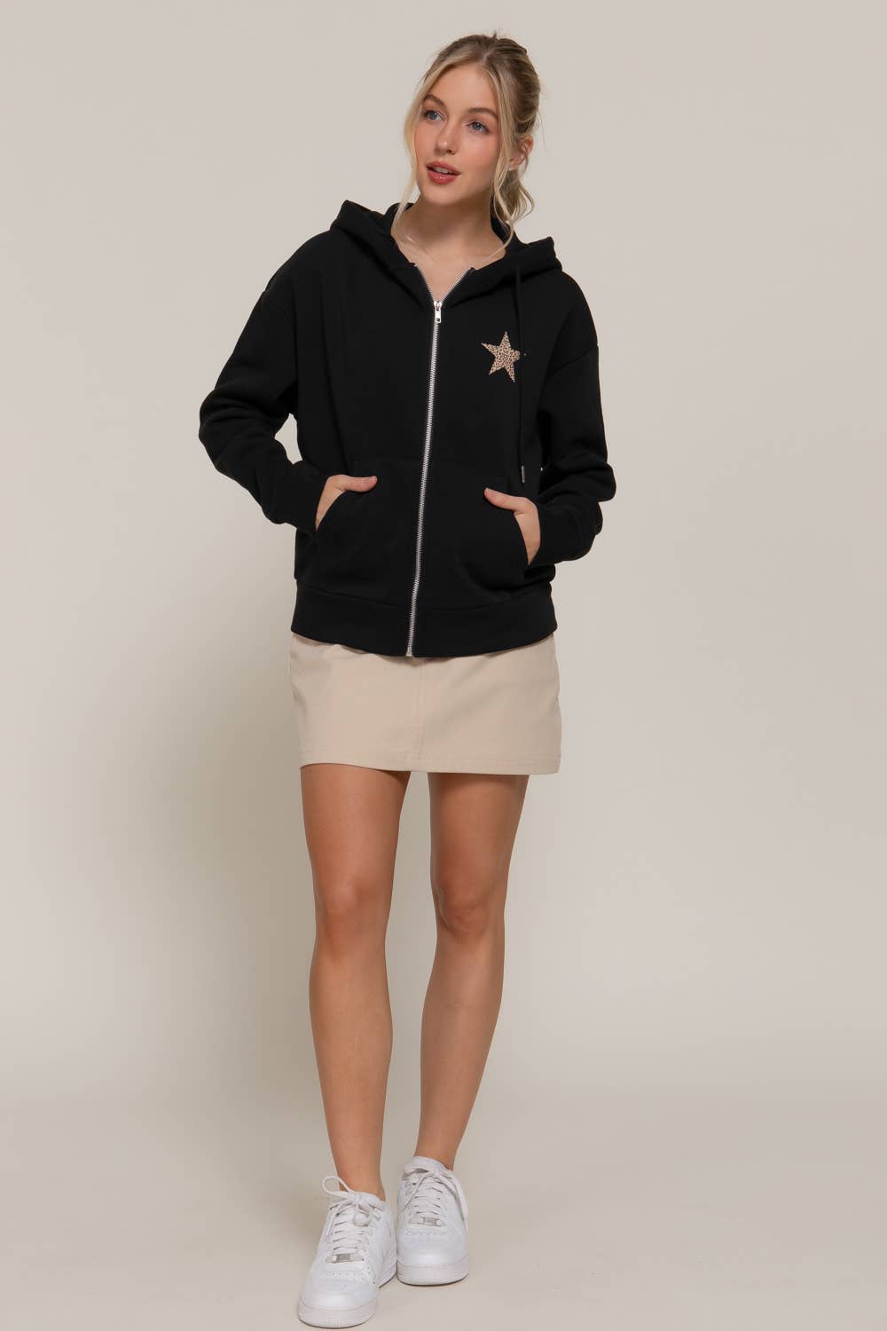 Long Sleeve Front & back Print Zip-Up Hoodie Jacket: BLU-dark blue / S