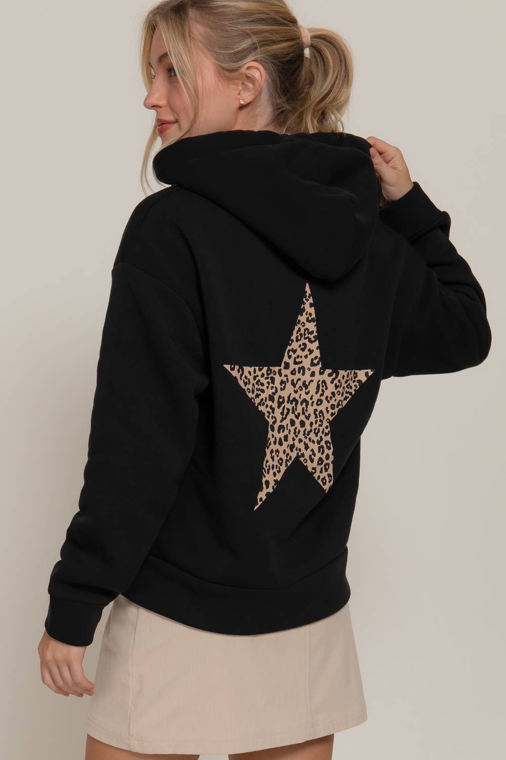 Long Sleeve Front & back Print Zip-Up Hoodie Jacket: BLU-dark blue / M