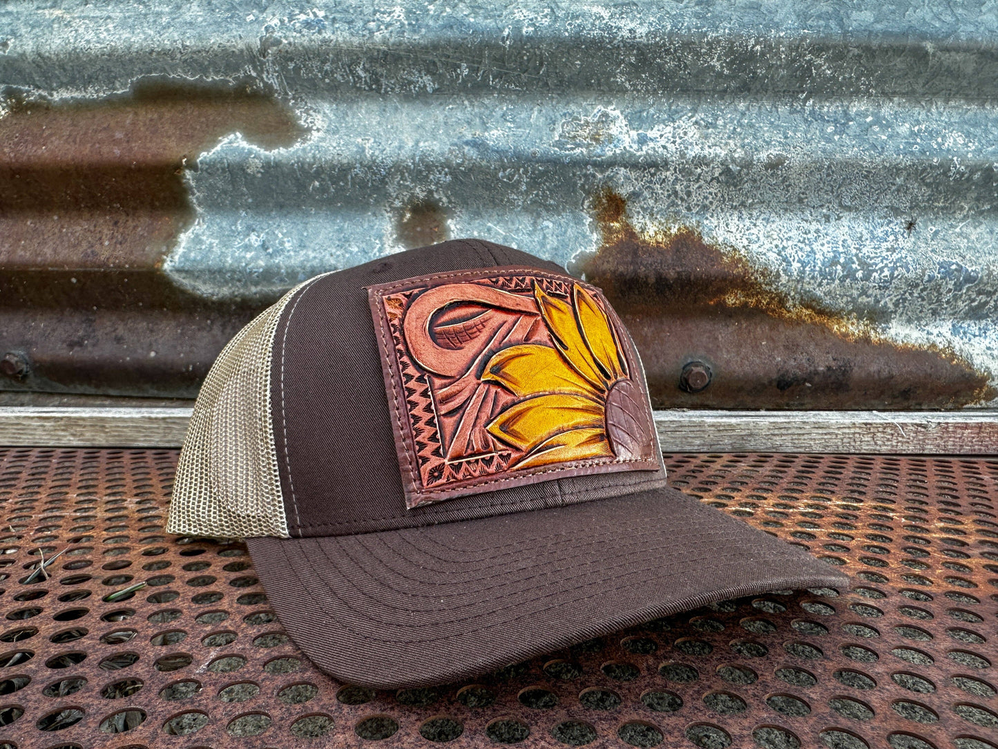 Sunflower Southwest Leather Patch Cap Cowgirl Rodeo Western Cowboy: Heather Charcoal/Black