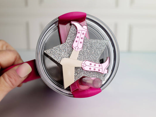Disco Cowgirl Tumbler Tag Topper - Star Boots Tumbler Topper: 40 Oz H20 Quencher Model