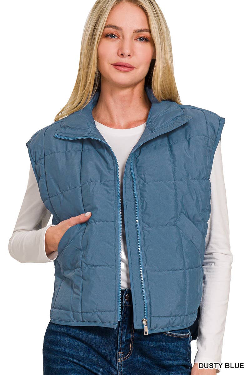 High Neck Puffer Vest: BLACK / 2-2-2 (S-M-L)