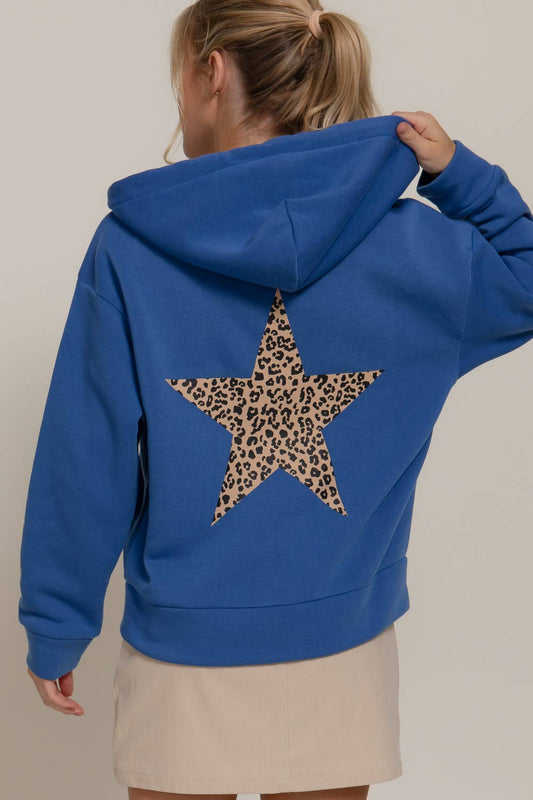 Long Sleeve Front & back Print Zip-Up Hoodie Jacket: BLU-dark blue / S