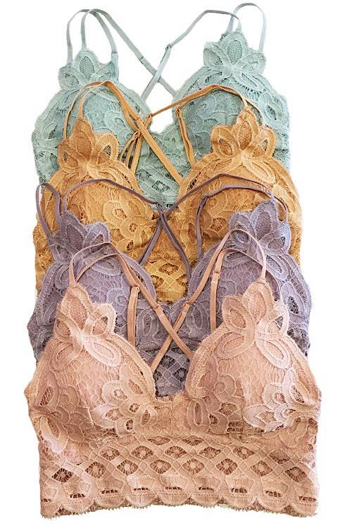 Scalloped Lace Cami Bralette: (Large )CARAMEL
