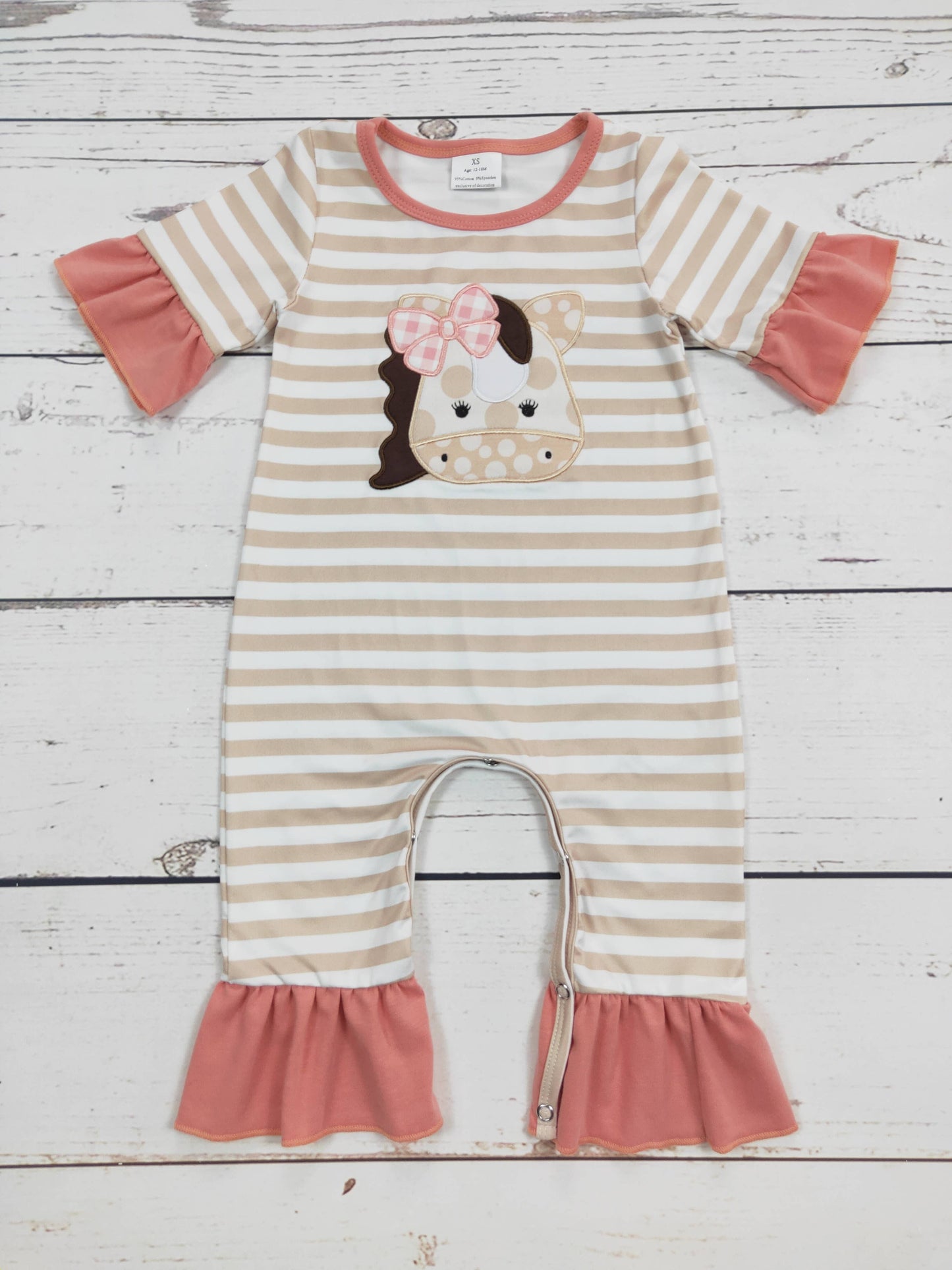 Baby Cow Appliqué Stripe Romper: 3-6M