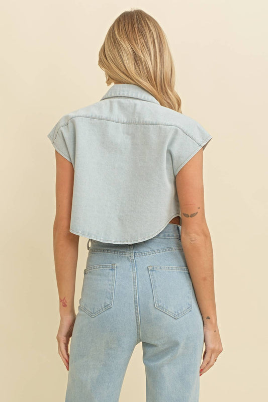 CT11472A - DENIM CAP SLEEVE TOP