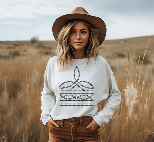 Boot Stitch Crew Neck Sweatshirt | Western Sweatshirt: Sand