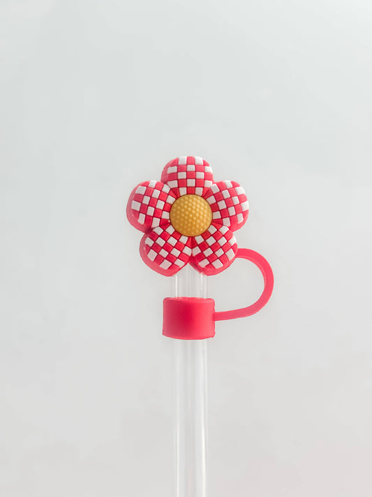 Straw Cover 10MM "Checkered Flower Red"