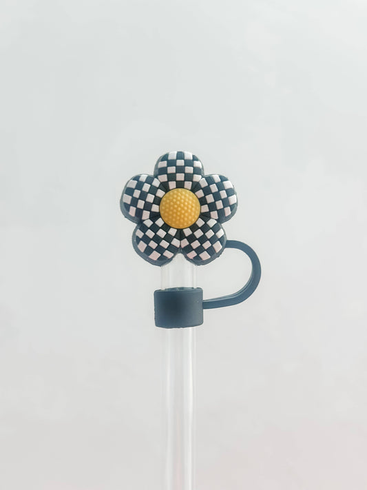 Straw Cover 10MM "Checkered Flower Black"