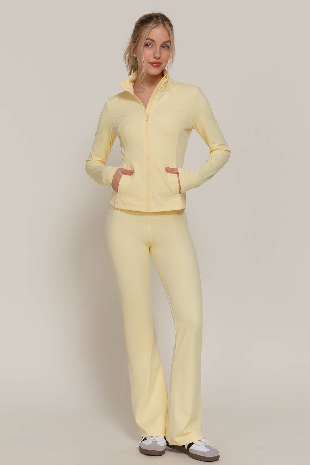 Long Sleeve Mock Neck Seam Detail Workout Jacket: GRN-jade green / S